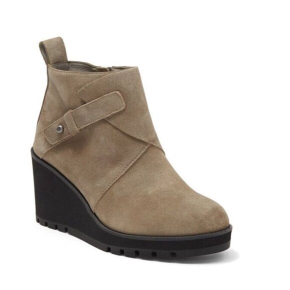Eileen Fisher Womens Tinker Wedge Bootie Side Zip sz 11 M NEW $169 Tan Suede - Picture 1 of 6